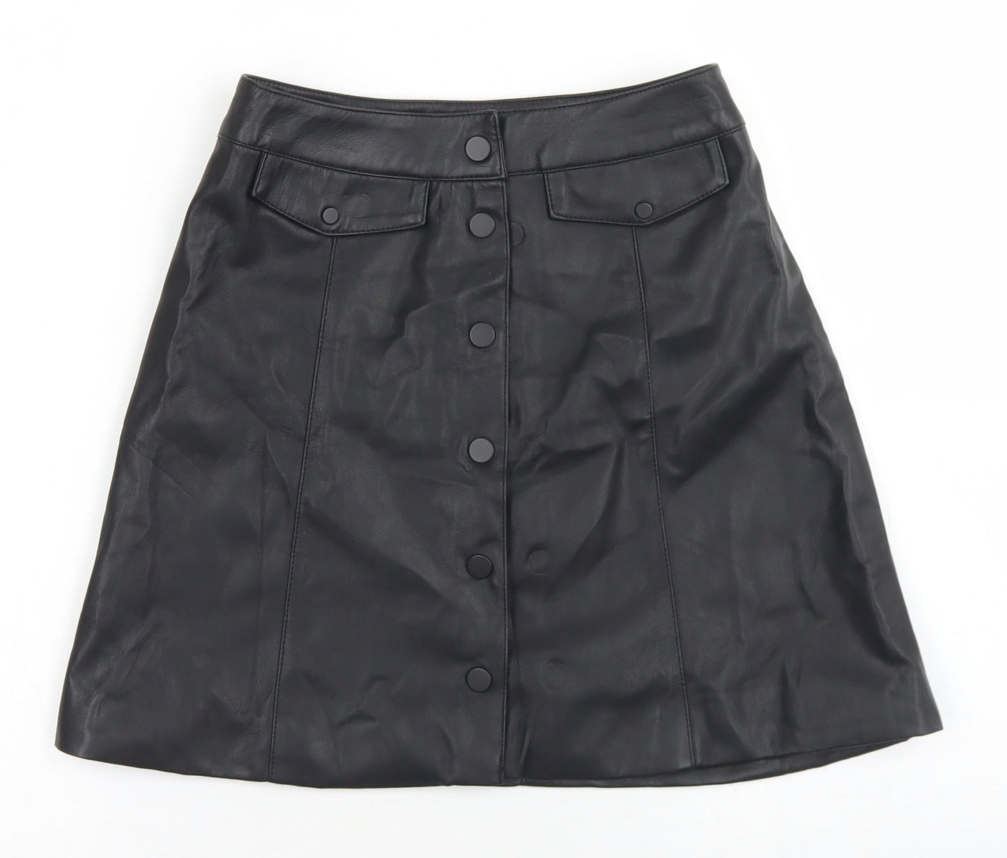 Divided Womens Black  Polyester A-Line Skirt Size 4   Snap