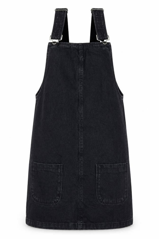 New Look Womens Black  Cotton Pinafore/Dungaree Dress  Size 6  Square Neck Button