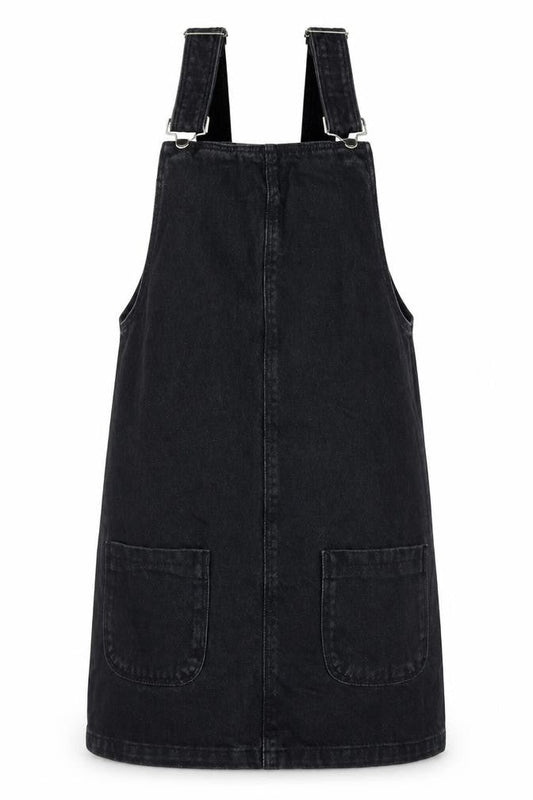 New Look Womens Black  Cotton Pinafore/Dungaree Dress  Size 6  Square Neck Button