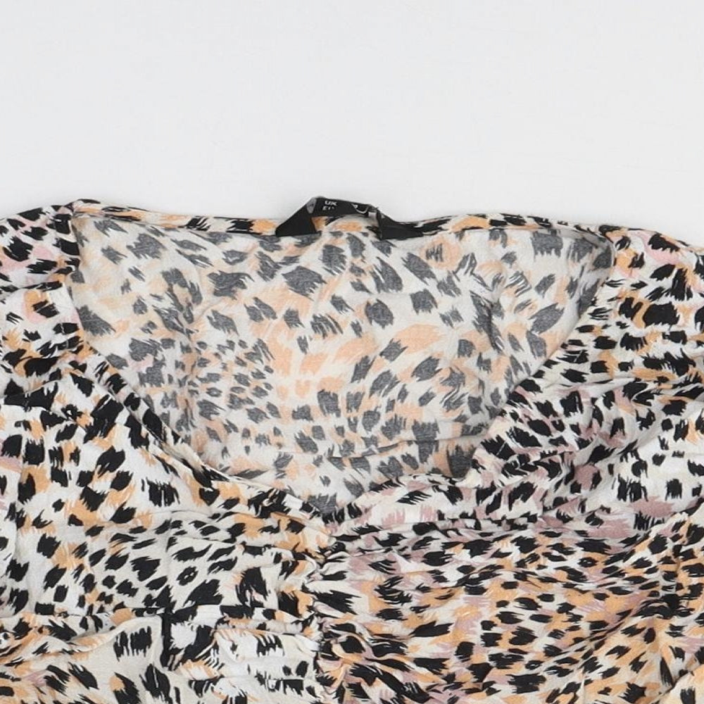 New Look Womens White Animal Print Viscose Cropped Blouse Size 14 V-Neck