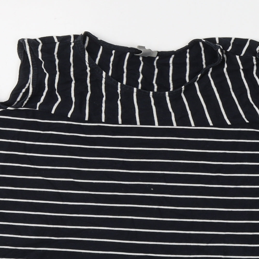 ASOS Womens Blue Striped Cotton Basic Blouse Size 12 Round Neck