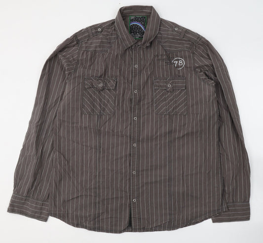 NEXT Mens Brown Striped Cotton  Button-Up Size XL Collared Button