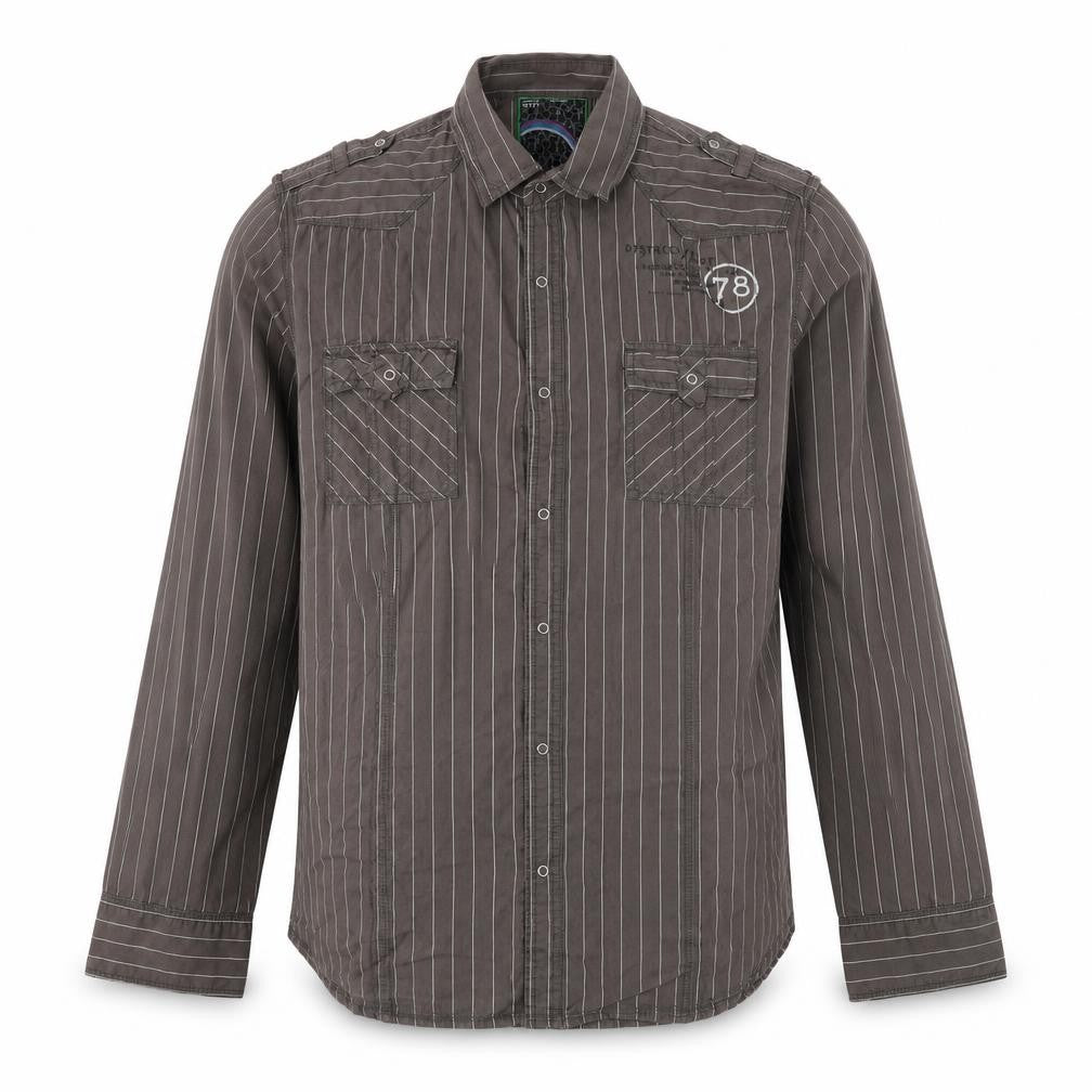 NEXT Mens Brown Striped Cotton  Button-Up Size XL Collared Button