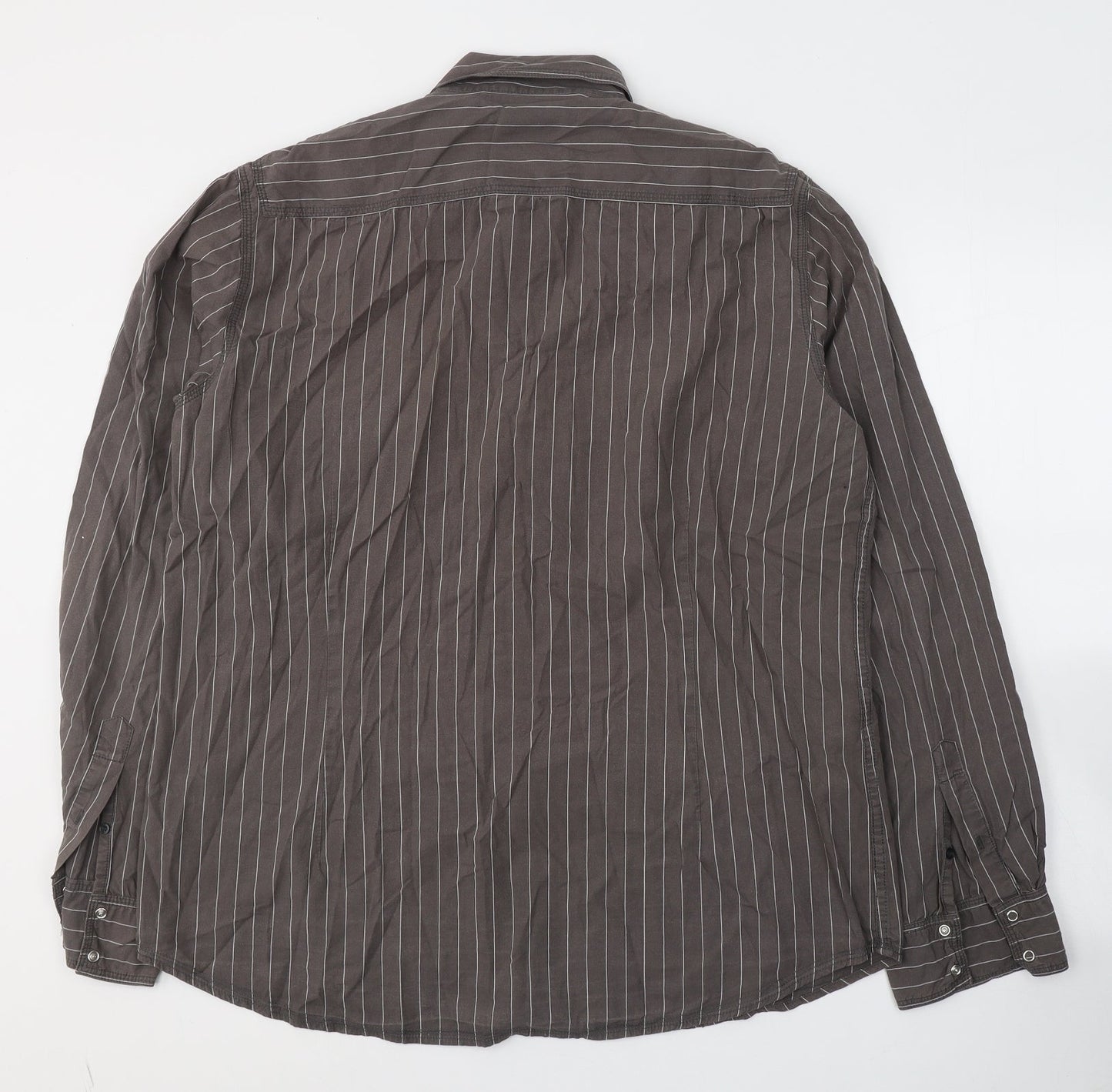 NEXT Mens Brown Striped Cotton  Button-Up Size XL Collared Button