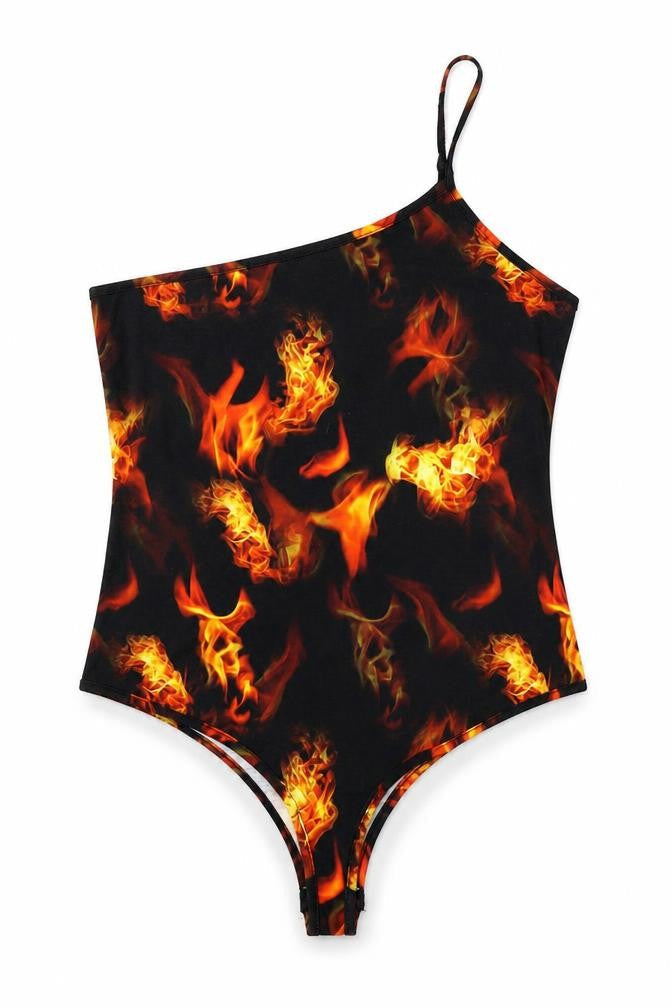 PRETTYLITTLETHING Womens Black Geometric Polyester Bodysuit One-Piece Size 10  Button