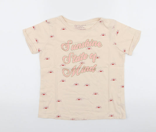 Primark Girls Beige  100% Cotton Jersey T-Shirt Size 10-11 Years Round Neck Pullover - Sunshine state of mind