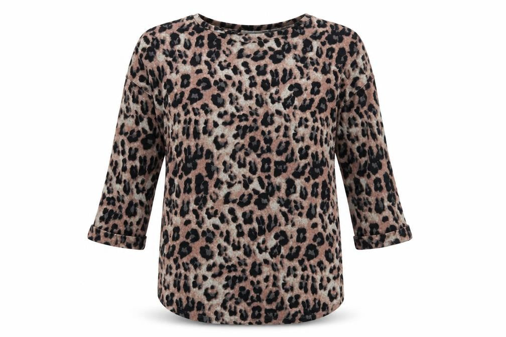 F&F Womens Brown Round Neck Animal Print Polyester Pullover Jumper Size 10