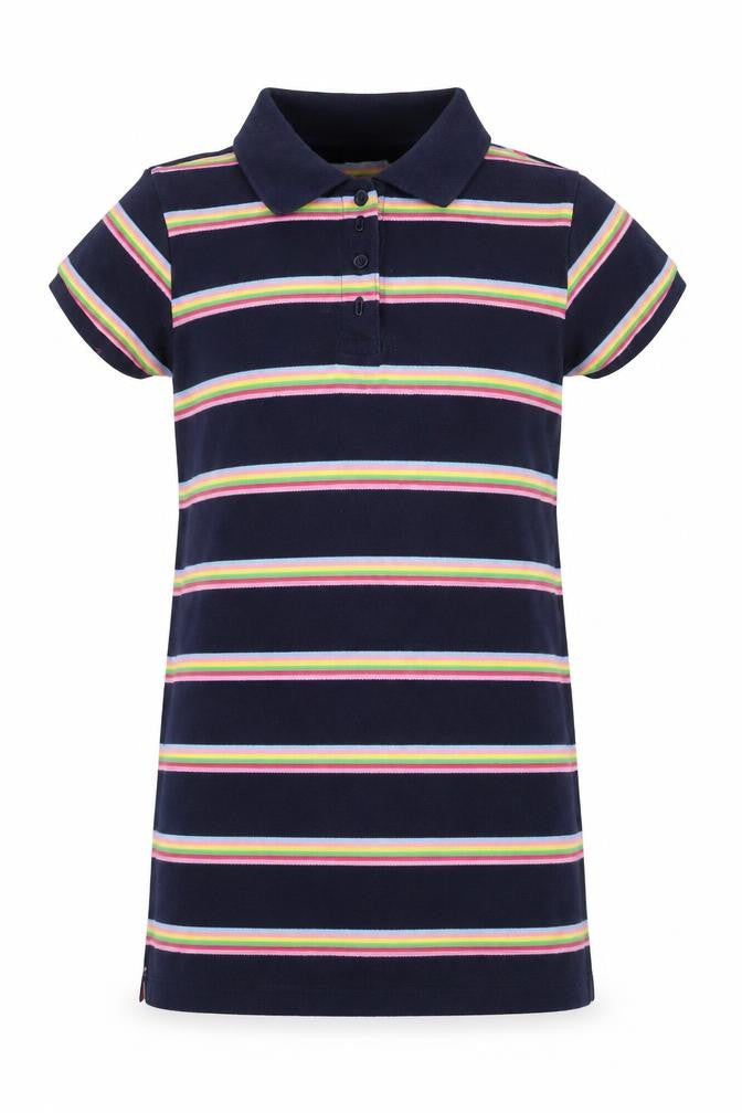 NEXT Girls Blue Striped 100% Cotton Pullover Polo Size 8 Years Collared Button