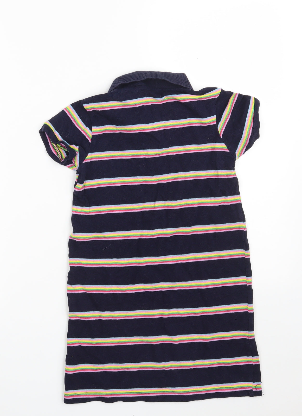 NEXT Girls Blue Striped 100% Cotton Pullover Polo Size 8 Years Collared Button