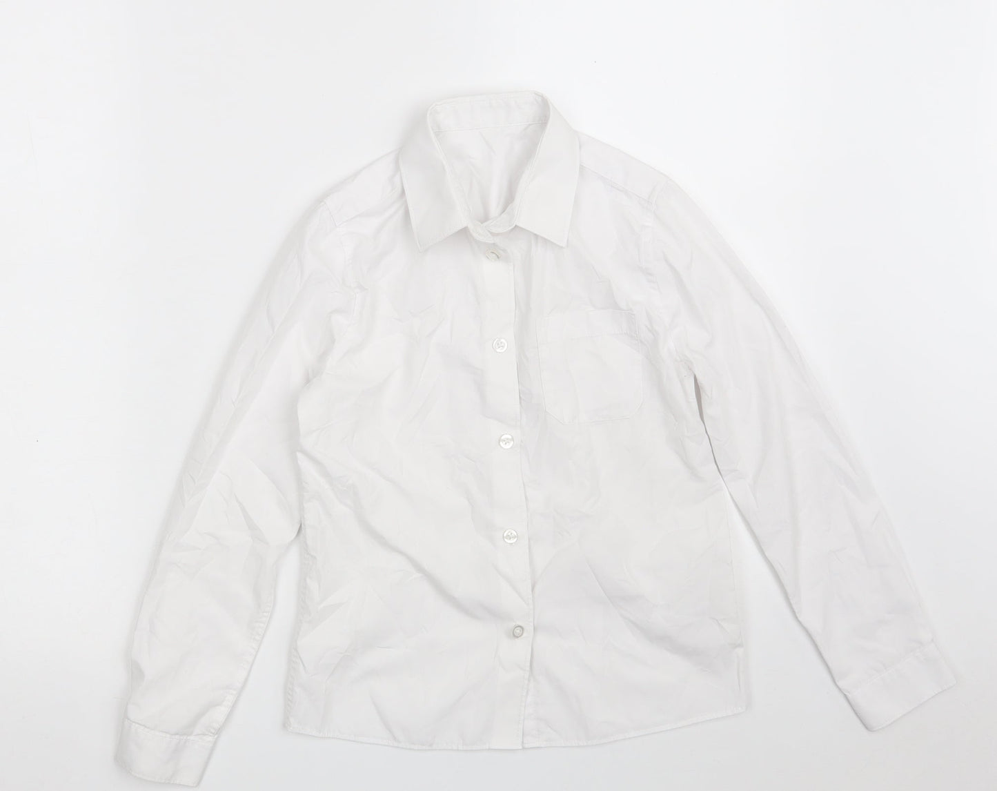 F&F Girls White  Polyester Basic Button-Up Size 9-10 Years Collared Button