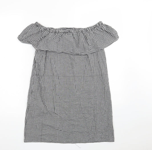 Blue Inc Womens Black Check 100% Cotton A-Line  Size 8  Off the Shoulder