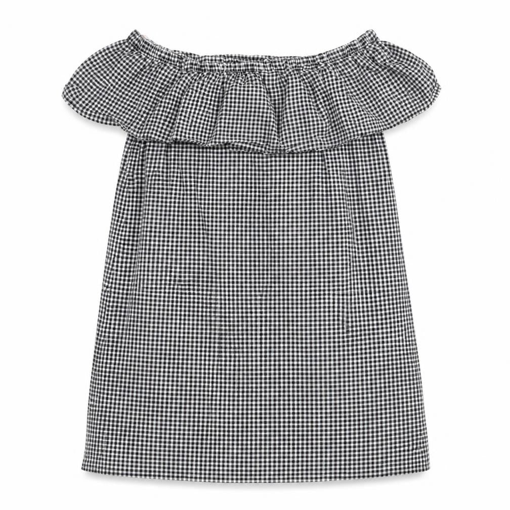 Blue Inc Womens Black Check 100% Cotton A-Line  Size 8  Off the Shoulder