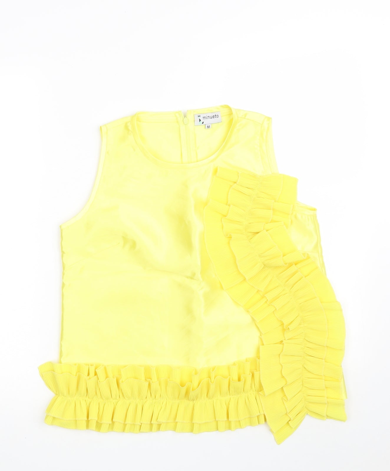 Minueto Womens Yellow  Polyester Basic Blouse Size M Crew Neck