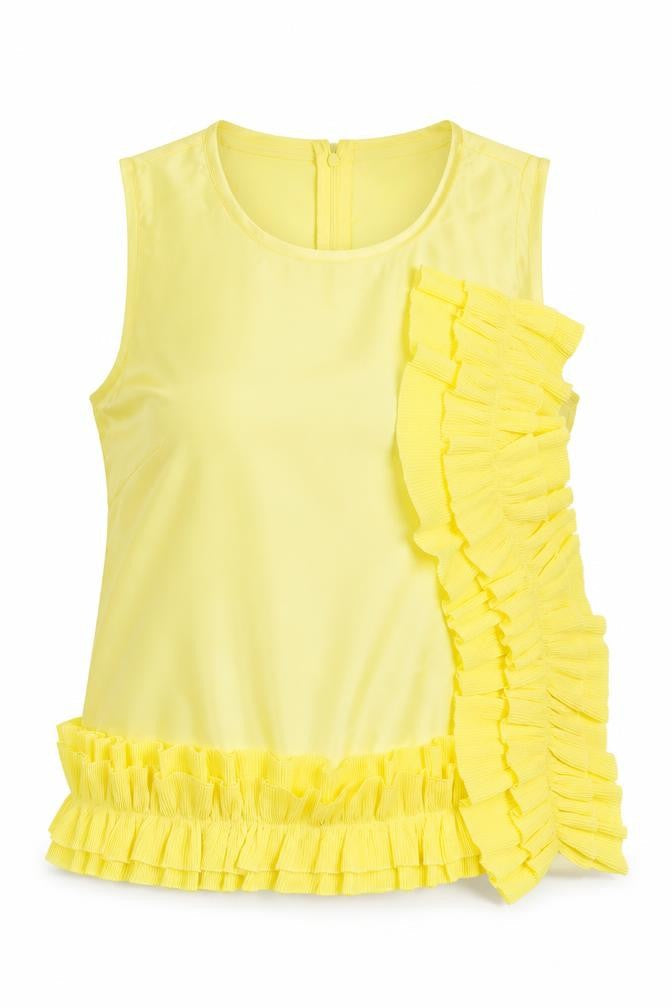 Minueto Womens Yellow  Polyester Basic Blouse Size M Crew Neck