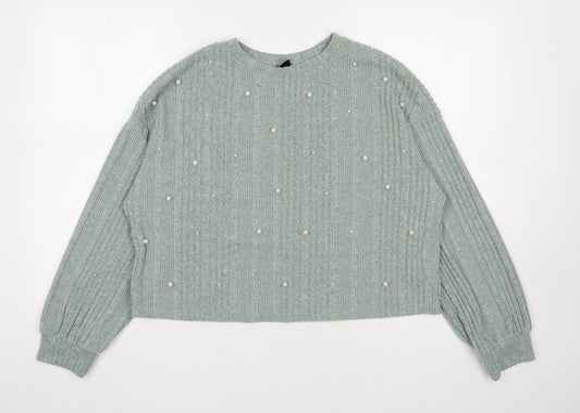 SheIn Womens Green Round Neck  Polyester Pullover Jumper Size L