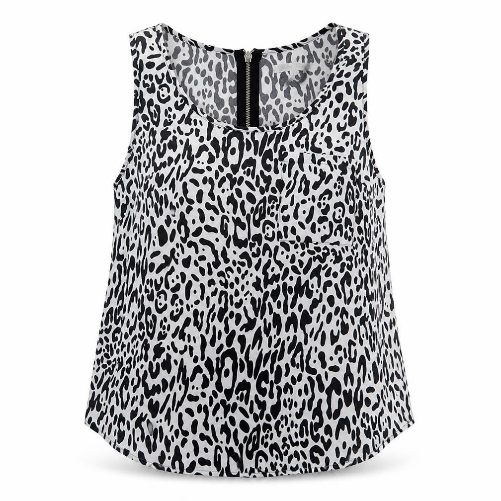 Glamorous Womens Black Animal Print Polyester Basic Tank Size 12 Scoop Neck