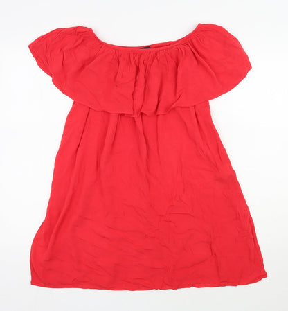 Preloved New Look Womens Red  Viscose Trapeze & Swing  Size M  Off the Shoulder Pullover - Front
