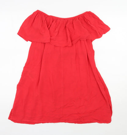 Preloved New Look Womens Red  Viscose Trapeze & Swing  Size M  Off the Shoulder Pullover - Back