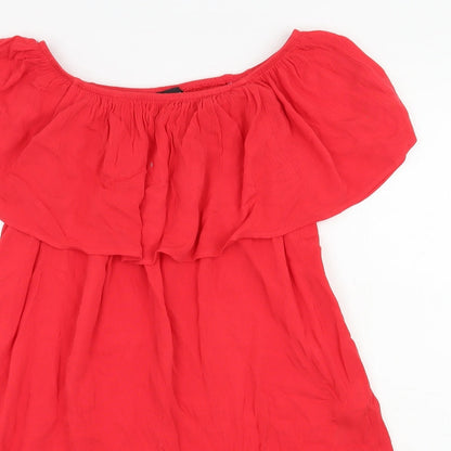 Preloved New Look Womens Red  Viscose Trapeze & Swing  Size M  Off the Shoulder Pullover - Detail