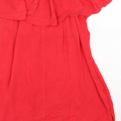 Preloved New Look Womens Red  Viscose Trapeze & Swing  Size M  Off the Shoulder Pullover - Label