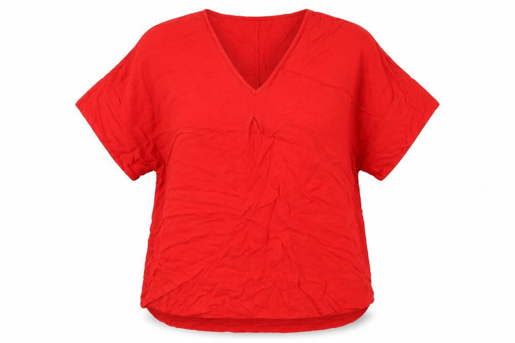 Woman  Womens Red  Viscose Basic Blouse Size L V-Neck
