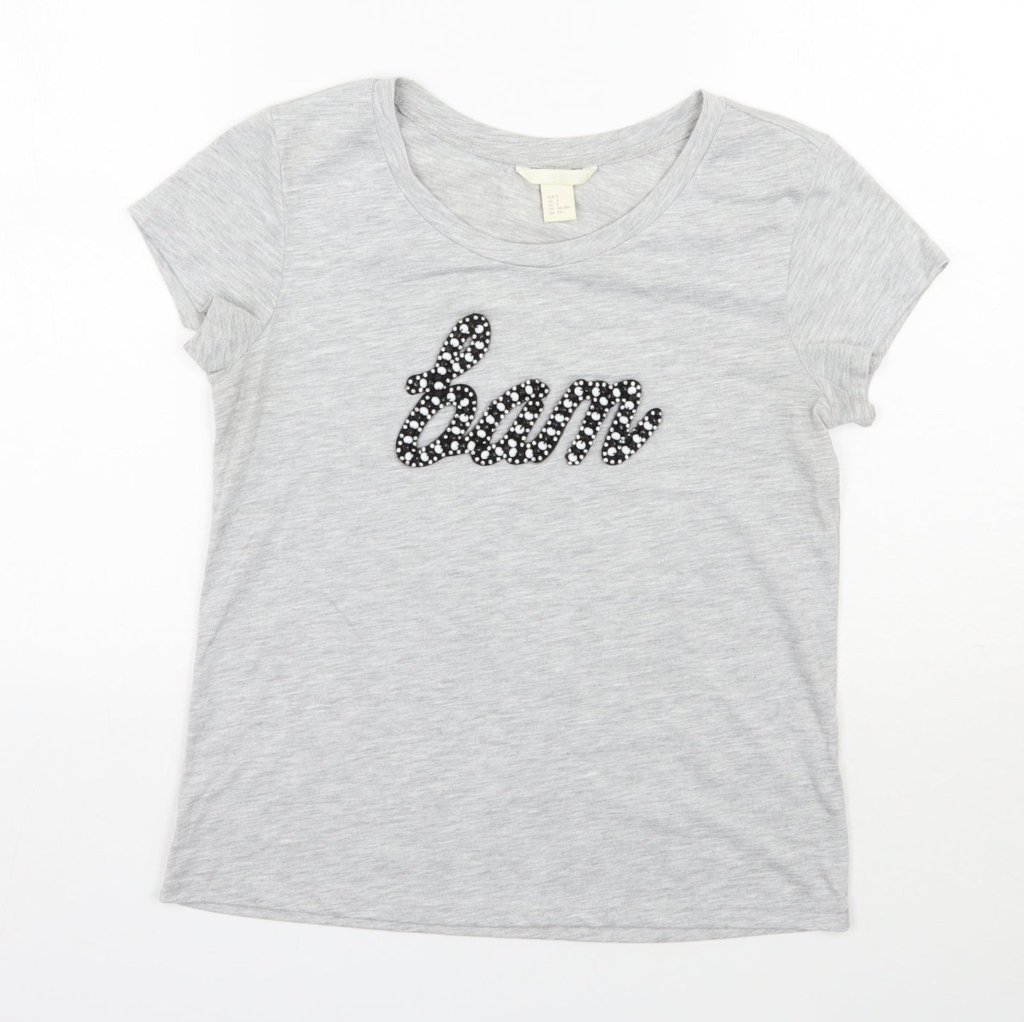 H&M Womens Grey  Polyester Basic T-Shirt Size S Scoop Neck