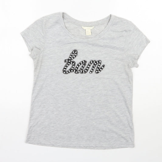 H&M Womens Grey  Polyester Basic T-Shirt Size S Scoop Neck