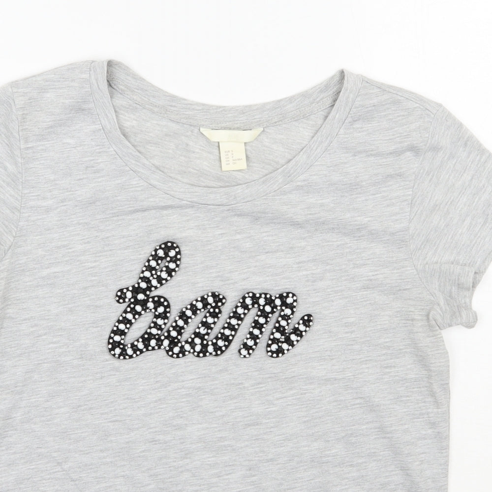 H&M Womens Grey  Polyester Basic T-Shirt Size S Scoop Neck