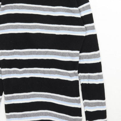 Preworn Womens Black Round Neck Striped Cotton Pullover Jumper Size 8