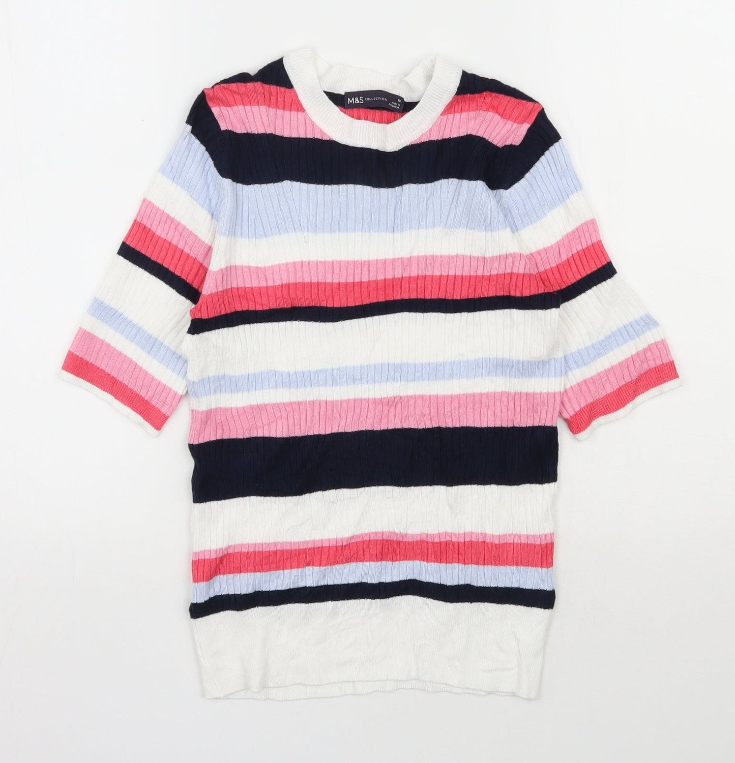 Marks and Spencer Womens Multicoloured Round Neck Striped Viscose Pullover Jumper Size 10