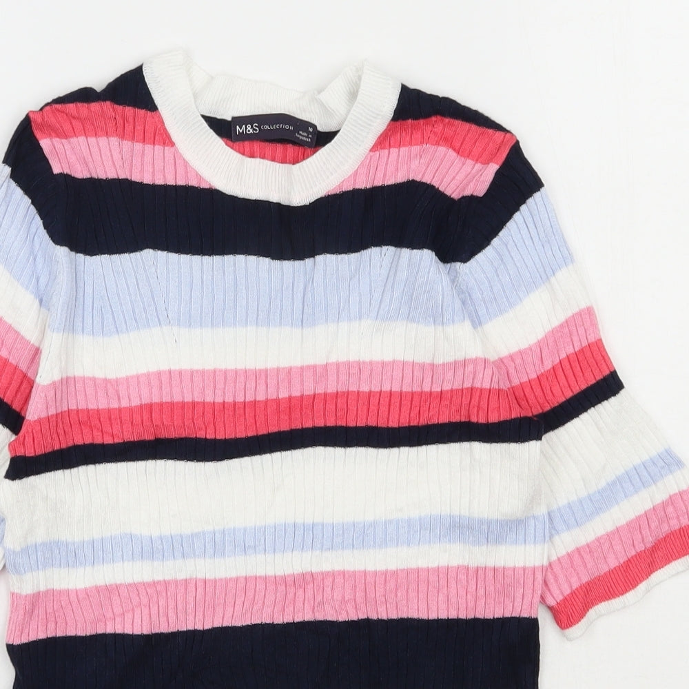 Marks and Spencer Womens Multicoloured Round Neck Striped Viscose Pullover Jumper Size 10