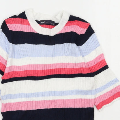 Marks & Spencer Womens Multicoloured Round Neck Striped Viscose Pullover Jumper Size 10