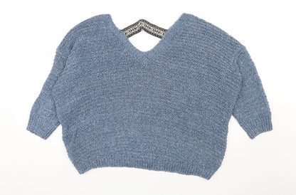 River Island Womens Blue V-Neck  Polyamide Pullover Jumper Size 16