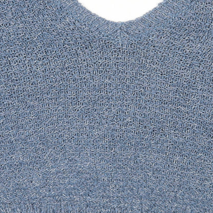 River Island Womens Blue V-Neck  Polyamide Pullover Jumper Size 16