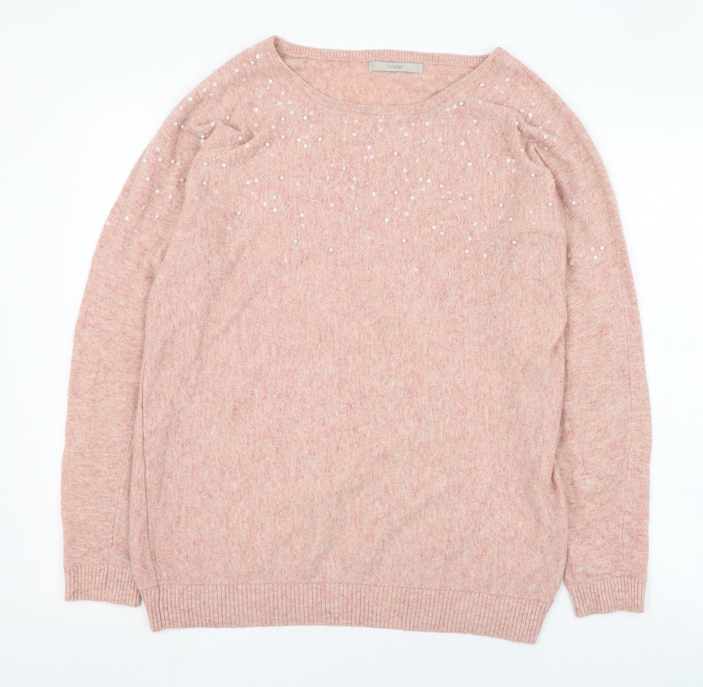 George Womens Pink Round Neck  Nylon Pullover Jumper Size 10