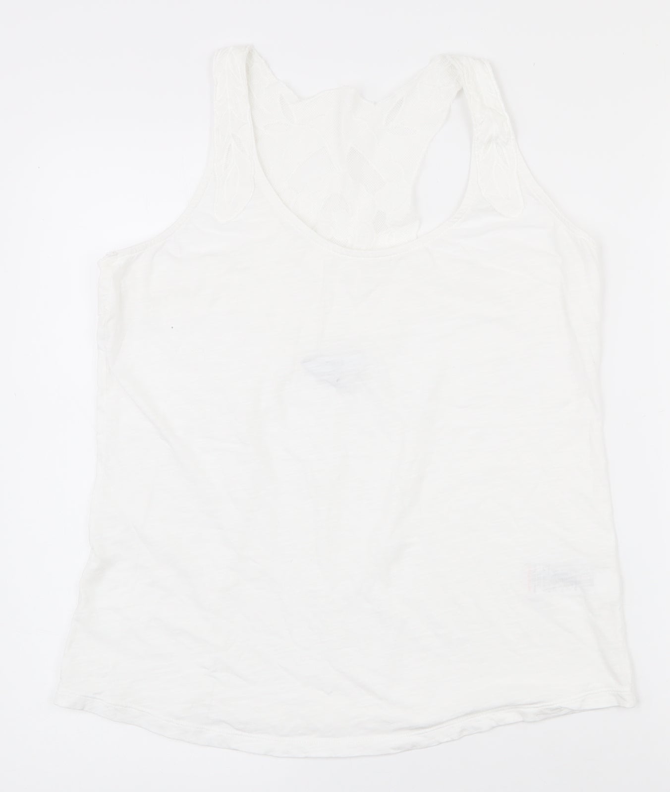 NEXT Womens White  100% Cotton Basic Tank Size 10 Scoop Neck - Lace at back
