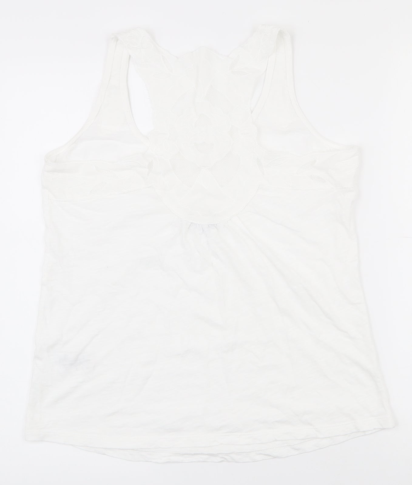 NEXT Womens White  100% Cotton Basic Tank Size 10 Scoop Neck - Lace at back