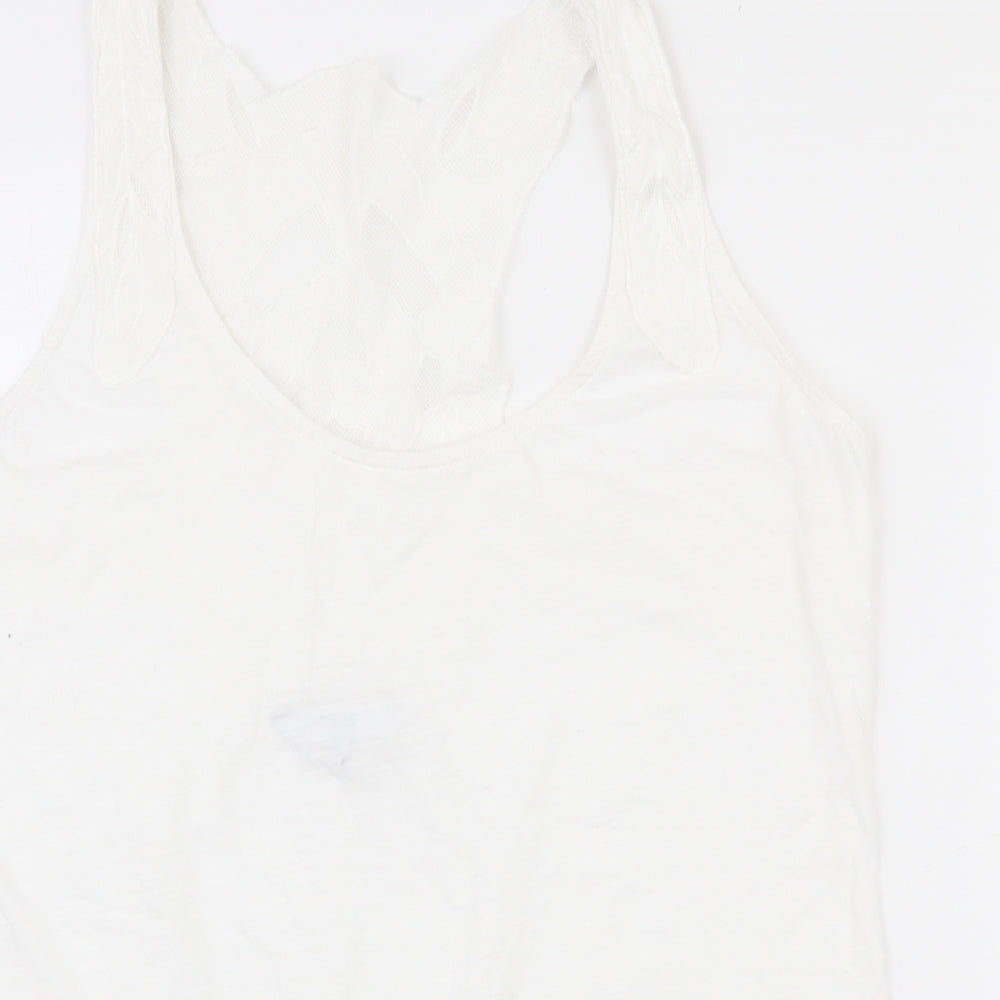 NEXT Womens White  100% Cotton Basic Tank Size 10 Scoop Neck - Lace at back