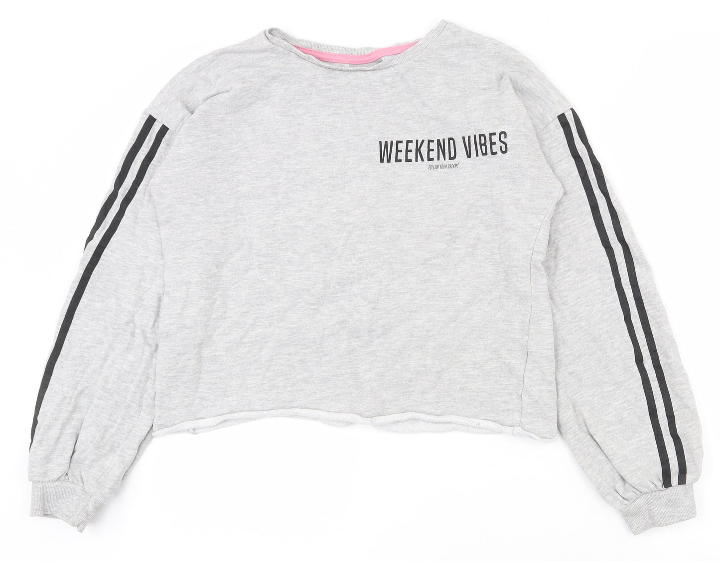 Matalan Girls Grey  Cotton Pullover Sweatshirt Size 13 Years  Pullover - Cropped