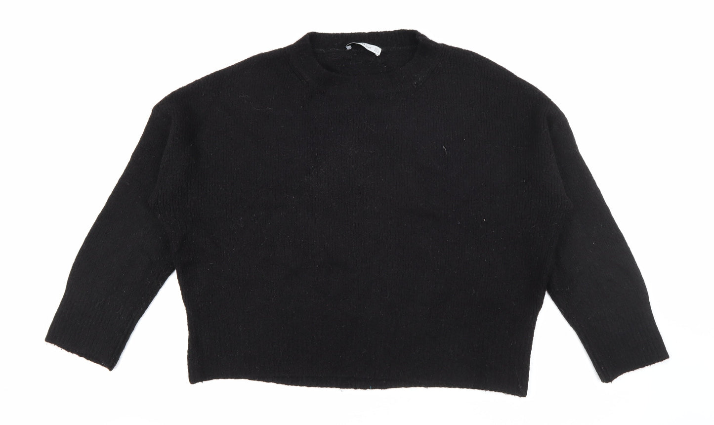 Zara Womens Black Crew Neck  Acrylic Pullover Jumper Size M