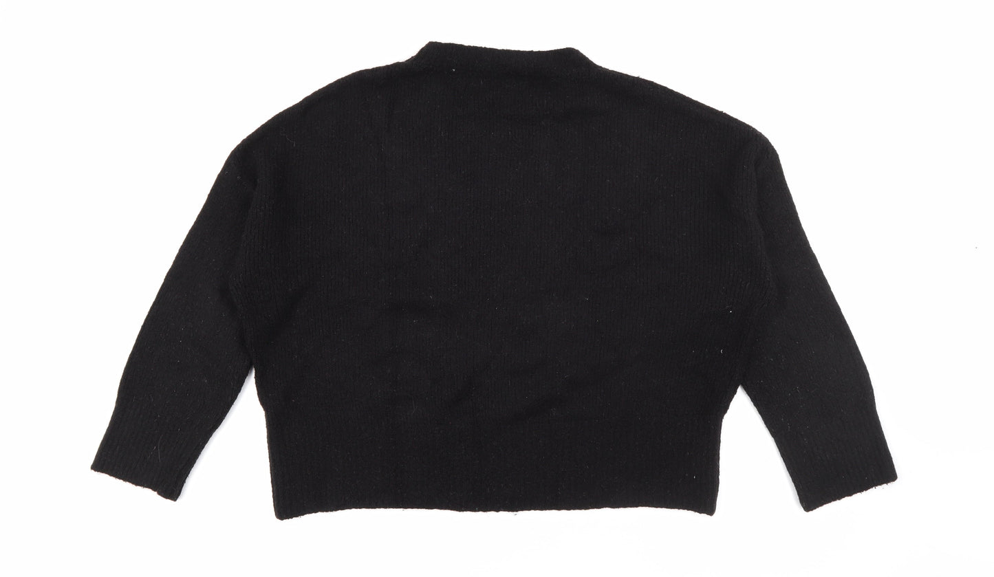 Zara Womens Black Crew Neck  Acrylic Pullover Jumper Size M