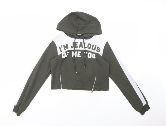 Select Womens Green  Cotton Pullover Hoodie Size 8  Pullover - Jealous Of Me