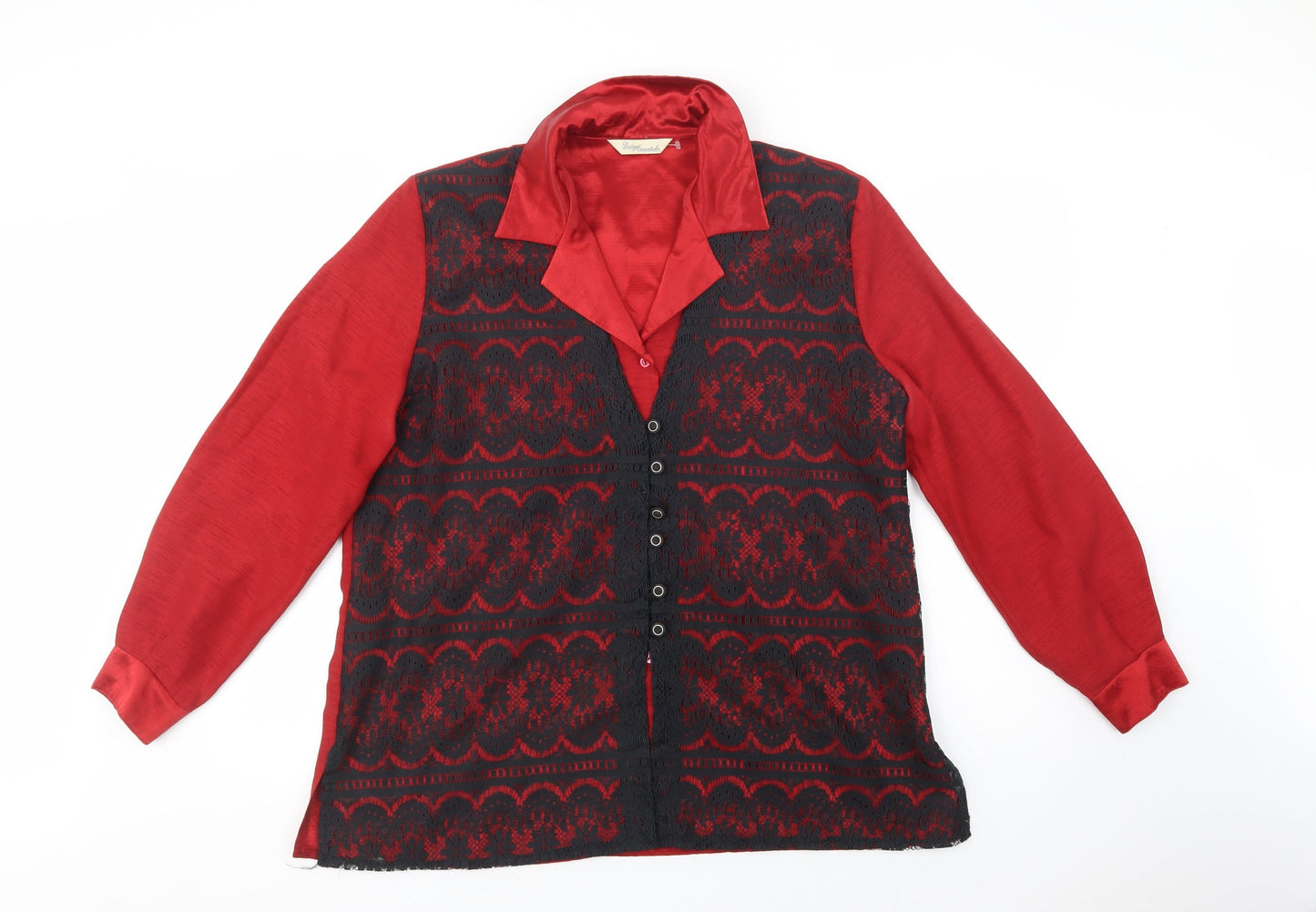 Designer Essentials Womens Red  Polyester Basic Button-Up Size 18 Collared - Lace Overlay