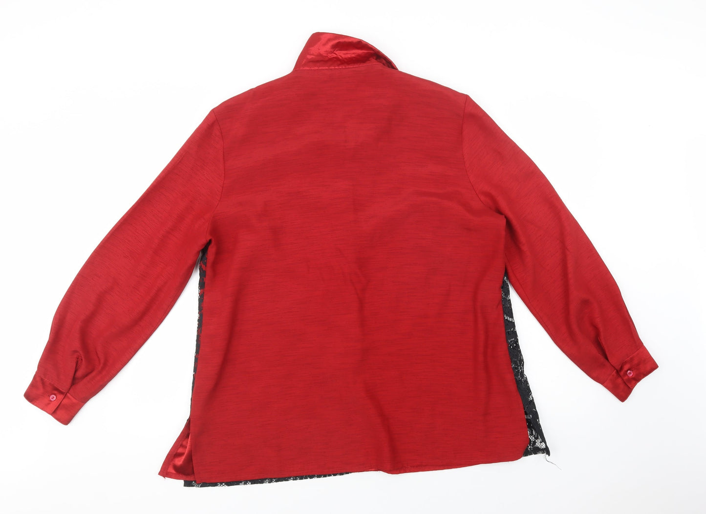 Designer Essentials Womens Red  Polyester Basic Button-Up Size 18 Collared - Lace Overlay