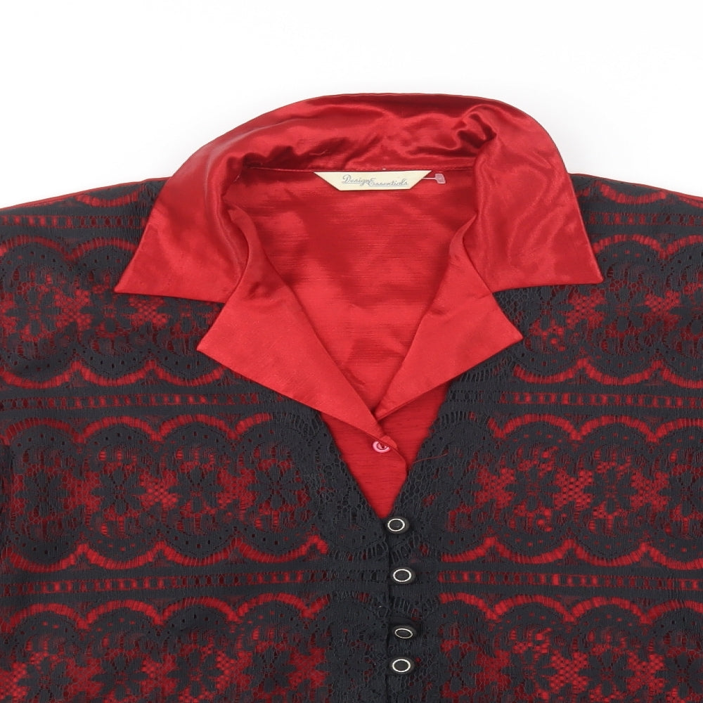 Designer Essentials Womens Red  Polyester Basic Button-Up Size 18 Collared - Lace Overlay