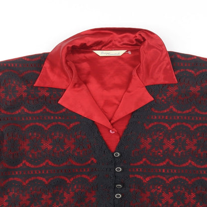 Designer Essentials Womens Red  Polyester Basic Button-Up Size 18 Collared - Lace Overlay