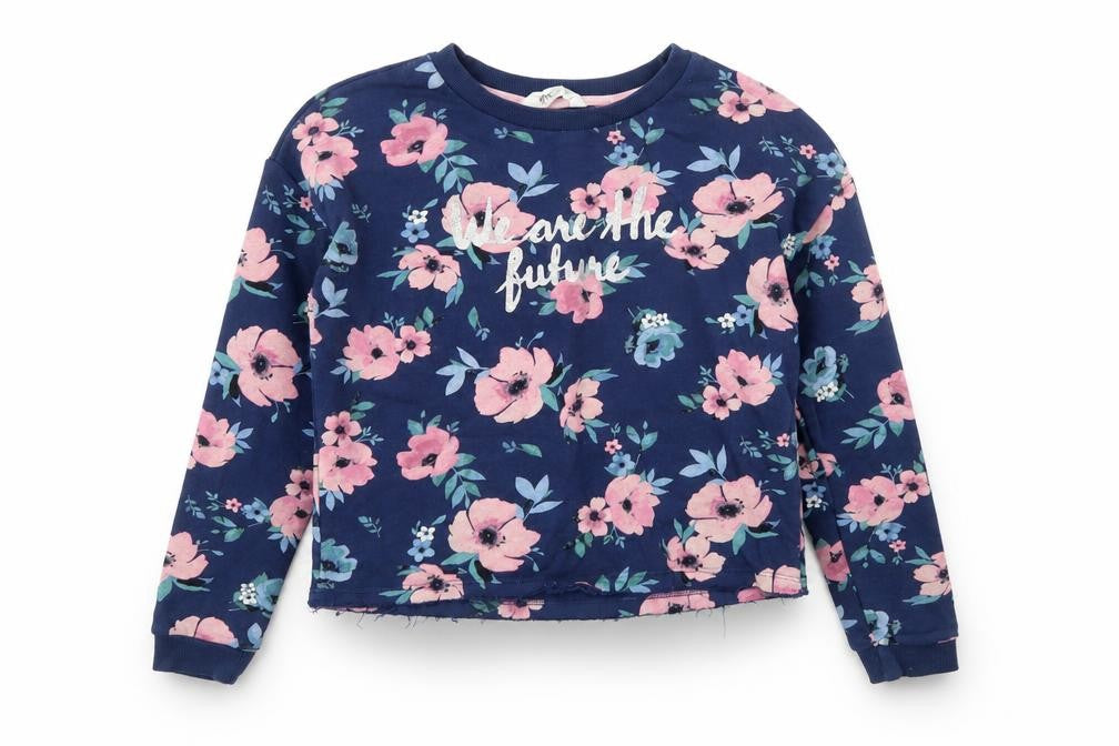 H&M Girls Blue Floral Cotton Pullover Sweatshirt Size 12-13 Years  Pullover - We Are The Future