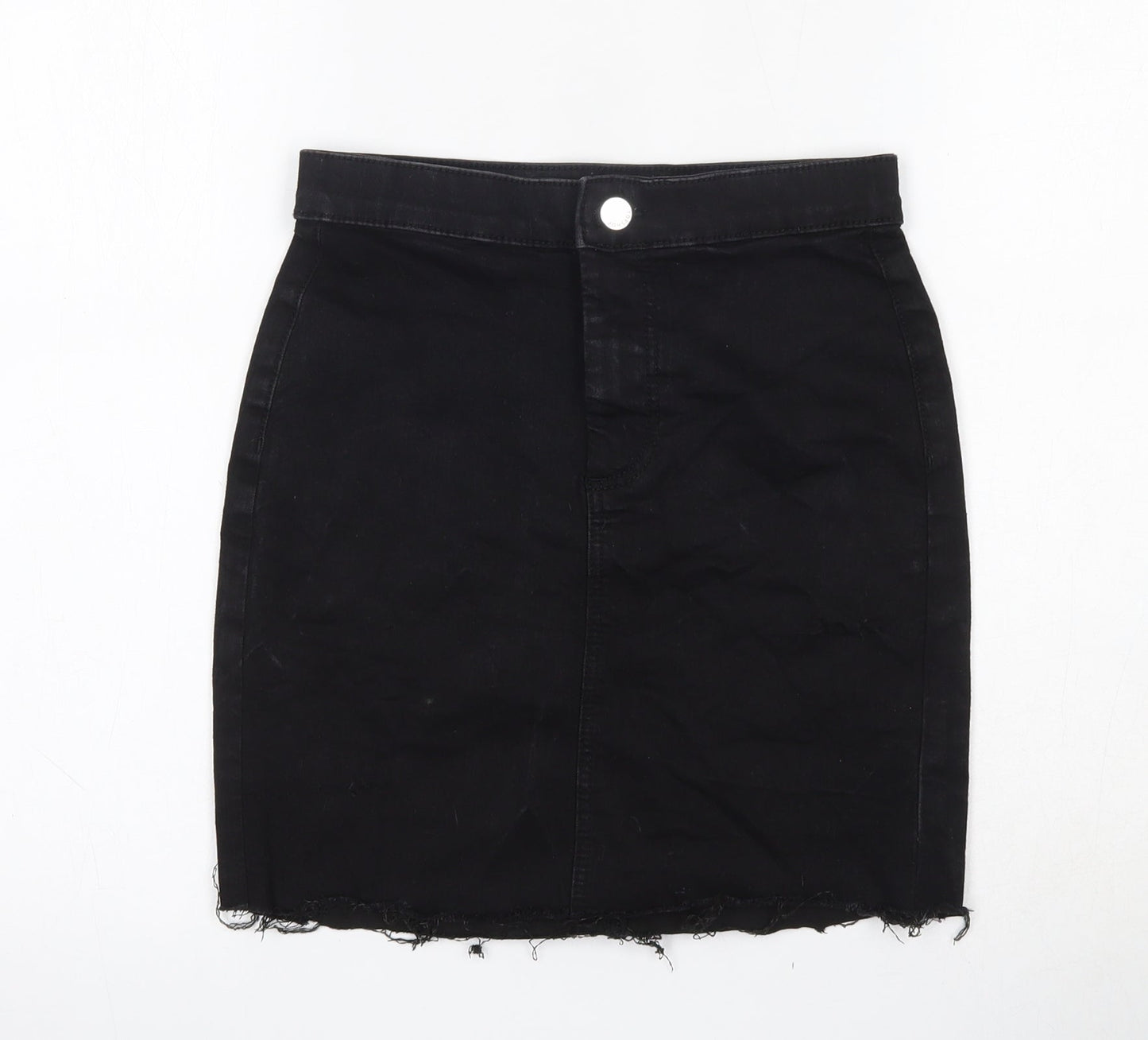 Topshop Womens Black  Cotton Mini Skirt Size 8   Button