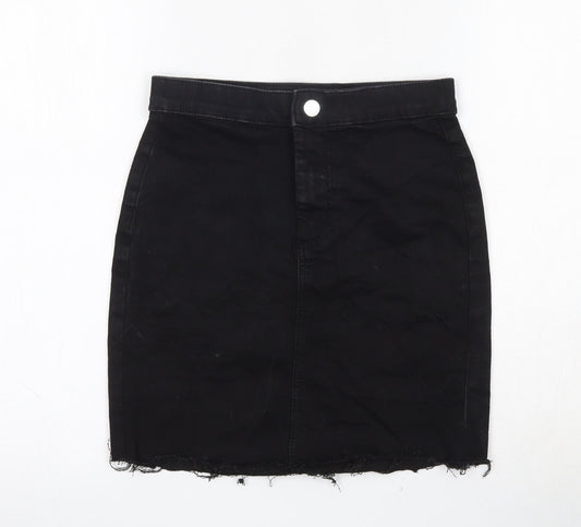 Topshop Womens Black  Cotton Mini Skirt Size 8   Button