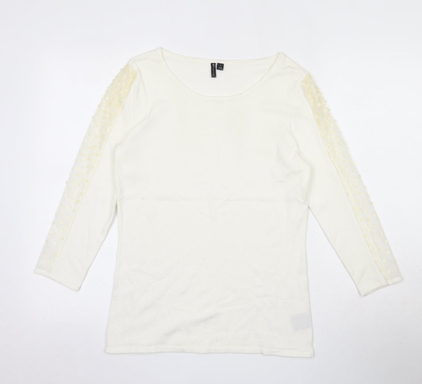 Etoile Womens Beige Round Neck  Viscose Pullover Jumper Size S